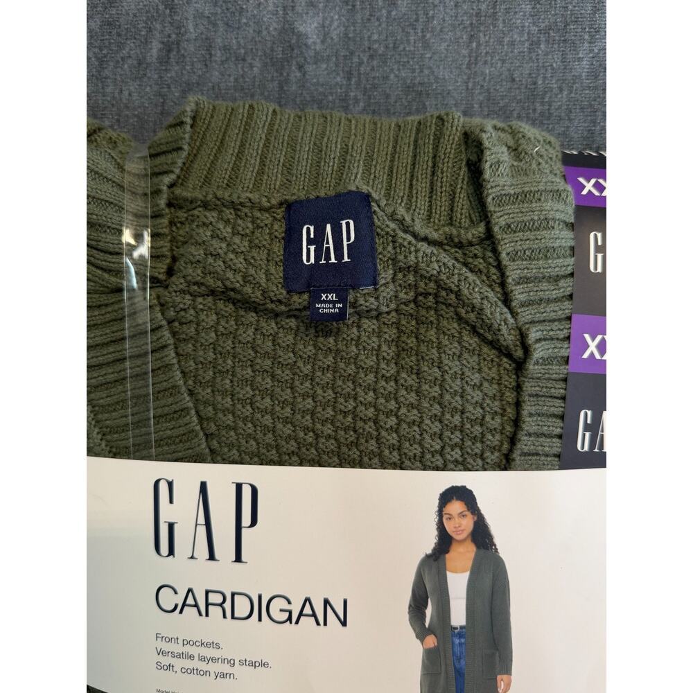 NWT Gap Long Sleeve Open Cardigan Women's 2XL Olive Green Front Pockets Winter - Picture 3 of 5